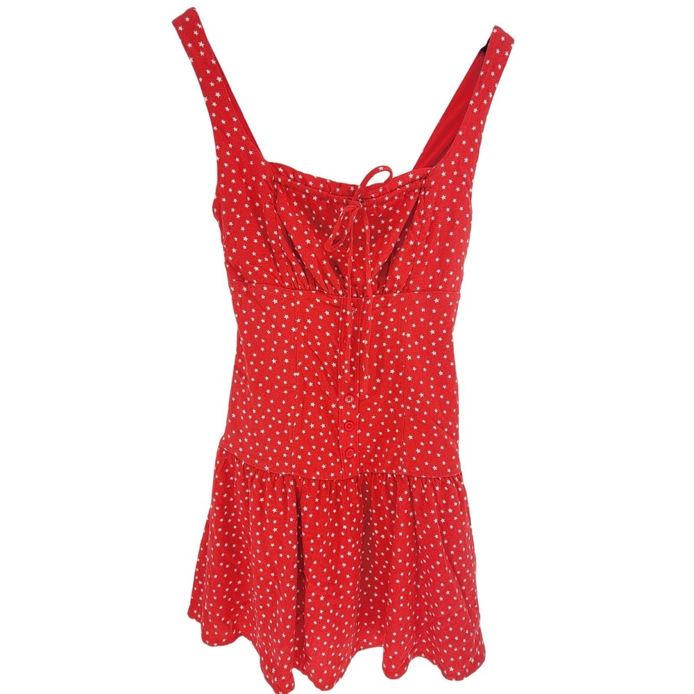 Wild Fable Red Star Print Mini Milkmaid Dress XXS Sleeveless Smocked Back